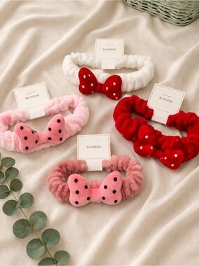Plush Spa Headband Bow Set Soft Makeup Skincare Headbands Cute Polka Dot